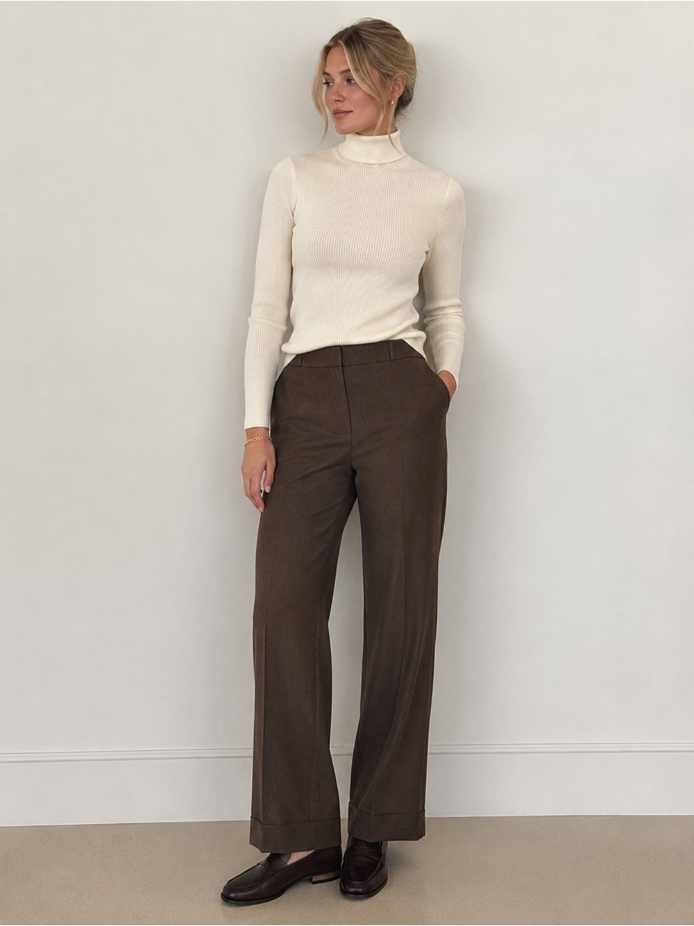 Brooks Brothers Chocolate 100% Wool Cuffed Hem Dress‎ Pants Classic Quiet Luxury